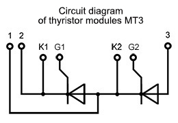 Connection diagram of power thyristor module MT3
