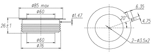 Abmessungen des Thyristors